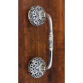 Black Tribal Ceramic Knob Silver Dresser Door Handle Drawer Pull Handle