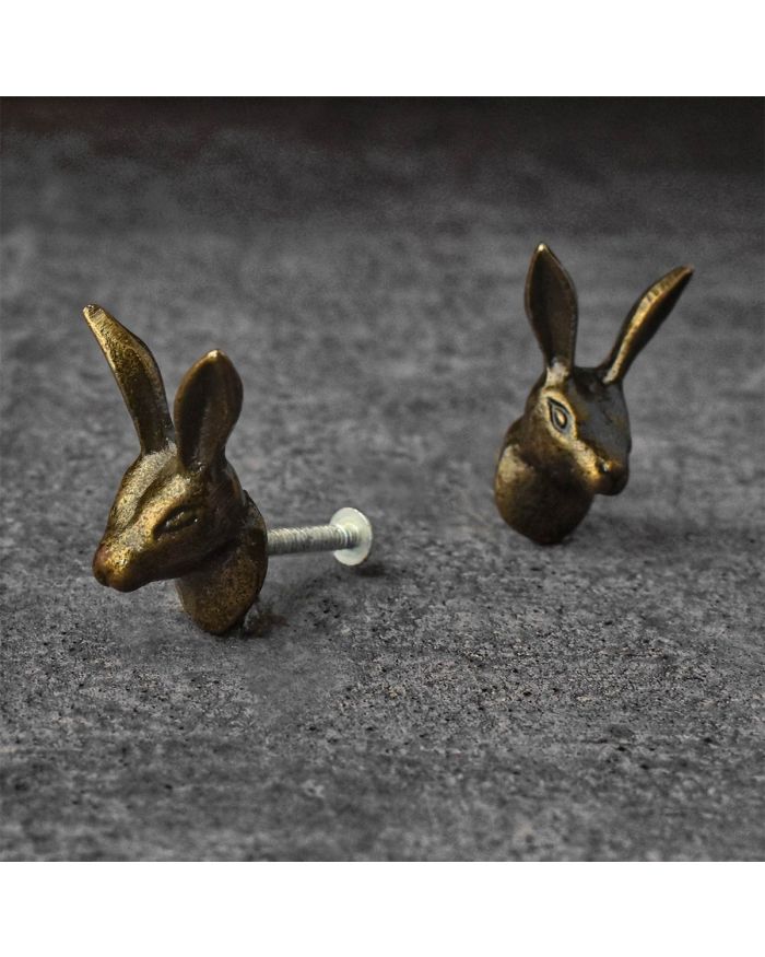 Antiqued Brass Rabbit Knob