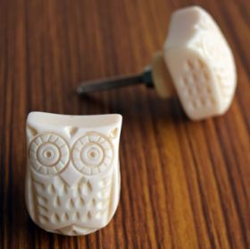 White Owl Resin Kids Cabinet Knob