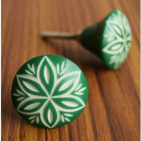 Green Etched Floral Knob