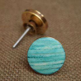 Striped Turquoise Brass Bone Inlay Dresser Drawer Knob Cabinet Pull