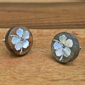 Hibuscus Mother of Pearl Inlay Luxe Wood Drawer Knob