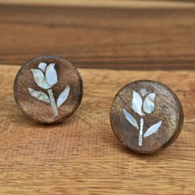 Tulip Mother of Pearl Inlay Luxe Wood Drawer Knob