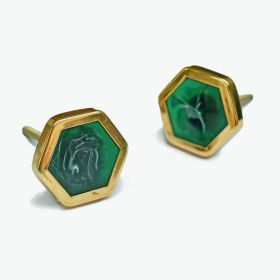 Hexa Milky Green Resin Inlay Brass Knob for Cabinets