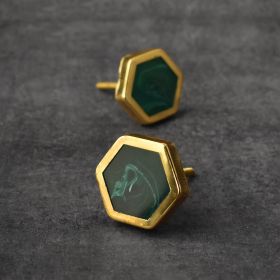 Hexa Milky Green Resin Inlay Brass Knob for Cabinets