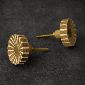 Wood Wheel Brass Cupboard Cabinet Knob and Pull