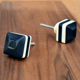 Striped Cube Black & White Kitchen Cabinet Knob