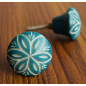 Turquoise Etched Floral Knob