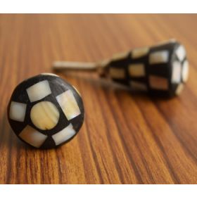 Conical Black & White Mother of Pearl Cabinet Door Knob