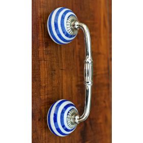 Blue Stripes Ceramic Knob Silver Dresser Door Handle Drawer Pull