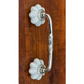 White Crackled Ceramic Knob Silver Cabinet Dresser Handle Door Handle
