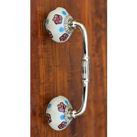 Spotted Daisy Ceramic Knob Silver Cabinet Drawer Handle Wardrobe Handle