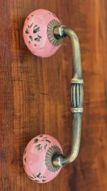 Distressed Pink Ceramic Knob Antique Cupboard Door Handle Furniture Handle Pull