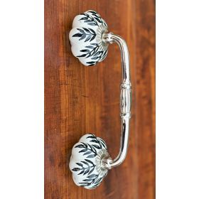 Black Fern Ceramic Knob Silver Cabinet Door Handle