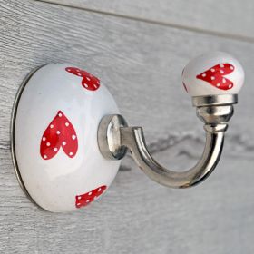 Red Spotted Hearts Ceramic Coat and Wall Hook