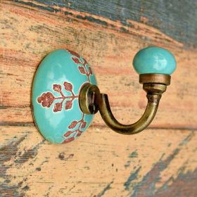 Etched Turquoise Mimosa Ceramic Coat and Wall Hook