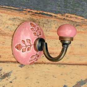 Etched Pink Mimosa Ceramic Coat and Wall Hook