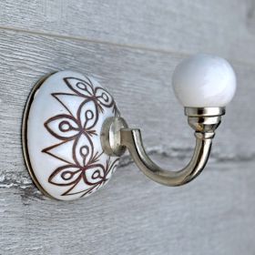 White Etched Dahlia Ceramic Coat and Wall Hook