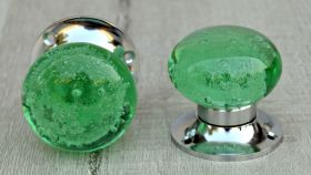 Green Bubble Glass Mortise Door Knob Pair