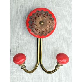 Red Ceramic Antique Filigree Coat And Wall Hook