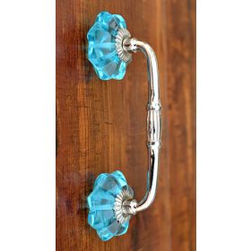 Blue Glass Knob Silver Dresser Door Bridge Door Handle