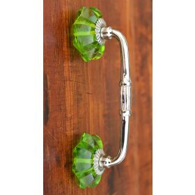 Green Glass Knob Silver Dresser Door Bridge Door Handle