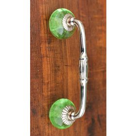 Green Glass Knob Silver Cabinet Door Bridge Handle