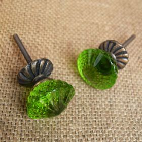 Green Marigold Glass Cupboard Drawer Knob with Backplate