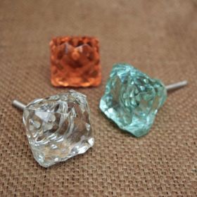 Amber Square Cut Crystal Glass Knob