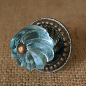 Light Blue Swirl Glass Knob with Backplate
