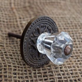 Faceted Clear Glass Knob With Backplate
