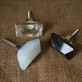 Oblong White Pyramid Glass Knob