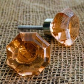 Amber Hexagon Squash Glass Knob