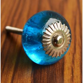 Round Blue Glass Knob For Drawers