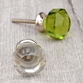 Green Solitaire Crystal Glass Knob