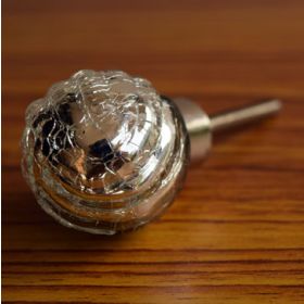 Crackled Silver Swirled Glass Cabinet Drawer Knob
