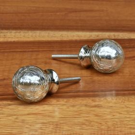 Crackled Silver Round Glass Drawer Knob Cabinet Handle