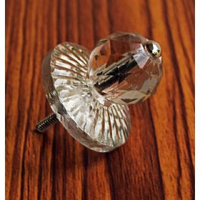Diamond Cut Glass Knob with Backplate