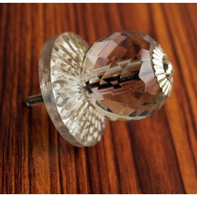Diamond Cut Glass Knob with Backplate