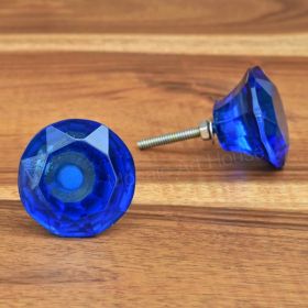Blue Diamond Cut Glass Cabinet Knob