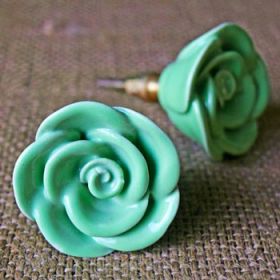 Green Rose Ceramic Cabinet Drawer Knob