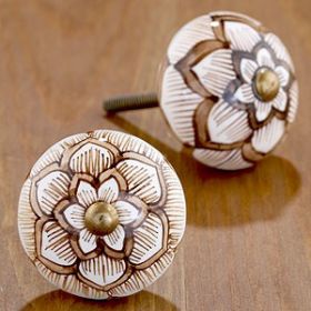 Brown Floral Artwork Ceramic Knob