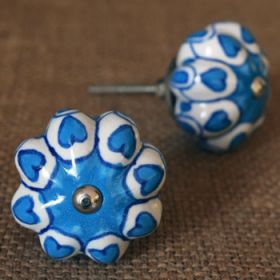 Blue Hearts Ceramic Knob