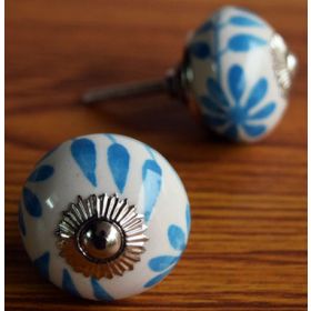 Blue and White Floral Artwork Ceramic Knob