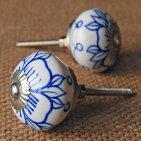 Blue and White Flower Artwork Ceramic Knob