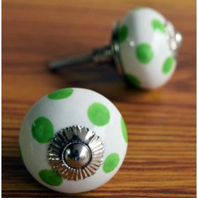 White And Green Polka Dots Ceramic Knob