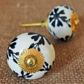 Black Floral Round Ceramic Knob