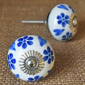 Blue Artwork Floral Ceramic Furniture Cabinet Knob Wardrobe Handle 