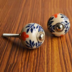 Small Blue Vine Ceramic Knob