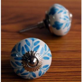 Blue and White Vine Artwork Ceramic Knob